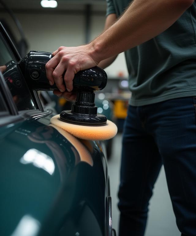 Il fondatore di Fiore Lucente mentre lucida un'auto con cura